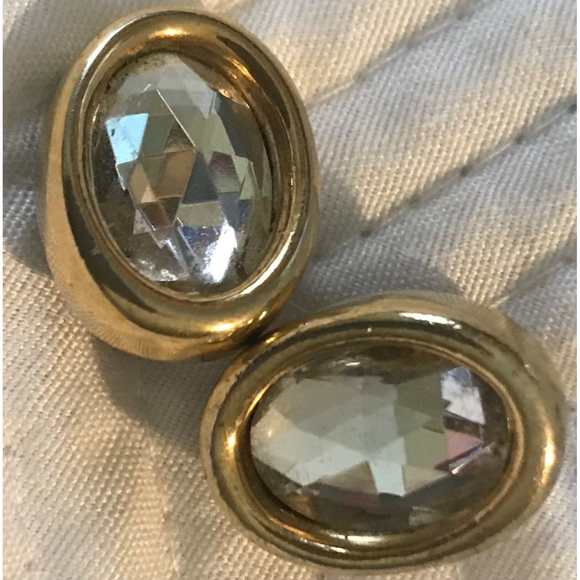 Vintage GIVENCHY PARIS NEW YORK Gold Tone Clip On Earrings Crystal - Picture 1 of 5